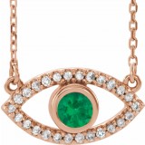 14K Rose Emerald & White Sapphire Evil Eye 18 Necklace photo
