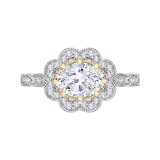 Shah Luxury 14K Two-Tone Gold Oval Diamond Halo Engagement Ring (Semi-Mount) photo
