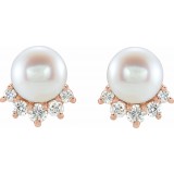14K Rose Freshwater Cultured Pearl & .08 CTW Diamond Earrings photo 2