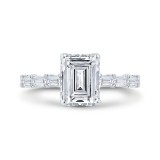 Shah Luxury 14K White Gold Emerald Cut Diamond Engagement Ring (With Center) photo