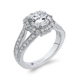 Shah Luxury Platinum Round Cut Diamond Halo Engagement Ring with Split Shank (Semi-Mount) photo 2
