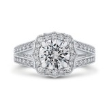 Shah Luxury Platinum Round Cut Diamond Halo Engagement Ring with Split Shank (Semi-Mount) photo