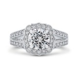 Shah Luxury Platinum Round Cut Diamond Halo Engagement Ring with Split Shank (Semi-Mount) photo