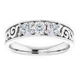 14K White 3/4 CTW Diamond Three-Stone Scroll Ring photo 3