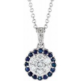 14K White Blue Sapphire & 1/3 CTW Diamond Necklace photo
