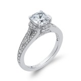 Shah Luxury Cushion Diamond Cathedral Style Engagement Ring In 14K White Gold (Semi-Mount) photo 2