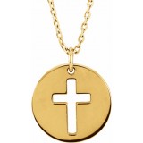 14K Yellow Pierced Cross Disc 16-18 Necklace photo