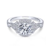 Gabriel & Co. 14k White Gold Art Deco Halo Engagement Ring photo