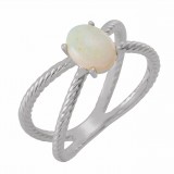 14K White 8x6 mm Opal Criss-Cross Rope Ring photo