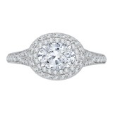 Shah Luxury Oval Diamond Double Halo Engagement Ring with Split Shank In 14K White Gold (Semi-Mount) photo