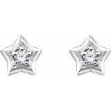 14K White 3 mm Round April Youth Star Birthstone Earrings photo 2