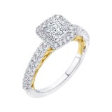 Shah Luxury 14K Two-Tone Gold Princess Cut Diamond Halo Engagement Ring (Semi-Mount) photo 2