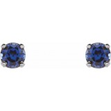 14K White 3 mm Round Blue Sapphire Youth Birthstone Earrings photo 2