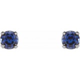 14K White 3 mm Round Blue Sapphire Youth Birthstone Earrings photo 2
