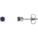14K White 3 mm Round Blue Sapphire Youth Birthstone Earrings photo