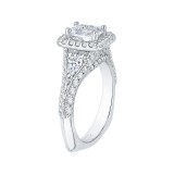 Shah Luxury 14K White Gold Split Shank Emerald Diamond Halo Engagement Ring with Split Shank (Semi-Mount) photo 3