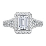 Shah Luxury 14K White Gold Split Shank Emerald Diamond Halo Engagement Ring with Split Shank (Semi-Mount) photo