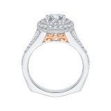 Shah Luxury 14K Two-Tone Gold Round Diamond Double Halo Engagement Ring with Split Shank (Semi-Mount) photo 4