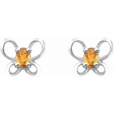 14K White 4x3 mm Oval November Youth Butterfly Birthstone Earrings photo 2