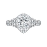 Shah Luxury Pear Diamond Halo Engagement Ring In 14K White Gold with Split Shank (Semi-Mount) photo