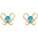 14K Yellow 4x3 mm Oval March Youth Butterfly Birthstone Earrings photo 2