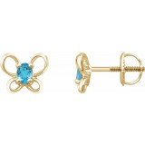 14K Yellow 4x3 mm Oval March Youth Butterfly Birthstone Earrings photo