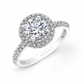 18k White Gold Pave Halo Diamond Engagement Ring photo