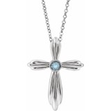 14K White Aquamarine Cross 16-18 Necklace photo