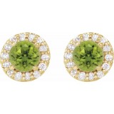 14K Yellow 4 mm Round Peridot & 1/8 Diamond Earrings photo 2