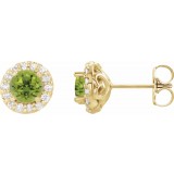 14K Yellow 4 mm Round Peridot & 1/8 Diamond Earrings photo