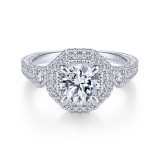 Gabriel & Co. 14k White Gold Art Deco Halo Engagement Ring photo