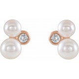 14K Rose Akoya Cultured Pearl & 1/8 CTW Diamond Earrings photo 2