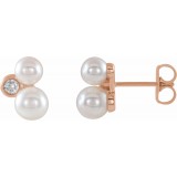 14K Rose Akoya Cultured Pearl & 1/8 CTW Diamond Earrings photo