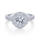 Gabriel & Co. 14k White Gold Art Deco Halo Engagement Ring photo