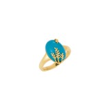 14k Yellow Gold Chinese Turquoise Leaf Ring photo