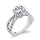 Shah Luxury Platinum Round Cut Diamond Halo Engagement Ring (Semi-Mount) photo 2
