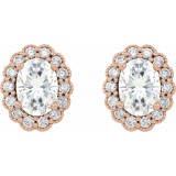 14K Rose 7x5 mm Oval Forever Oneu2122 Moissanite & 3/8 CTW Diamond Earrings photo 2
