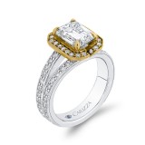 Shah Luxury 14K Two Tone Gold Emerald Diamond Engagement Ring with Split Shank (Semi-Mount) photo 2