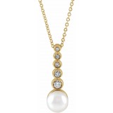 14K Yellow Cultured Akoya Pearl & 1/8 CTW Diamond Bar 16-18 Necklace photo