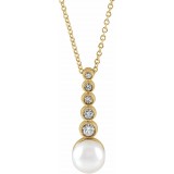 14K Yellow Cultured Akoya Pearl & 1/8 CTW Diamond Bar 16-18 Necklace photo