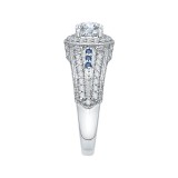Shah Luxury 14K White Gold Oval Diamond and Sapphire Halo Engagement Ring (Semi-Mount) photo 2