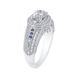 Shah Luxury 14K White Gold Oval Diamond and Sapphire Halo Engagement Ring (Semi-Mount) photo 3