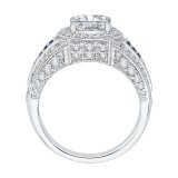 Shah Luxury 14K White Gold Oval Diamond and Sapphire Halo Engagement Ring (Semi-Mount) photo 4