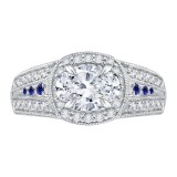 Shah Luxury 14K White Gold Oval Diamond and Sapphire Halo Engagement Ring (Semi-Mount) photo
