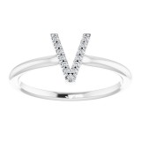 14K White .04 CTW Diamond Initial V Ring photo 3