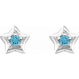 14K White 3 mm Round March Youth Star Birthstone Earrings photo 2
