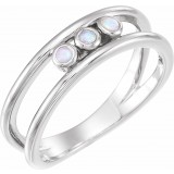 14K White Opal Three-Stone Bezel-Set Ring photo