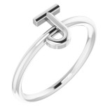 14K White Initial J Ring photo