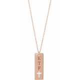 14K Rose Pierced Cross Engravable Bar 16-18 Necklace photo 3