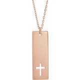 14K Rose Pierced Cross Engravable Bar 16-18 Necklace photo